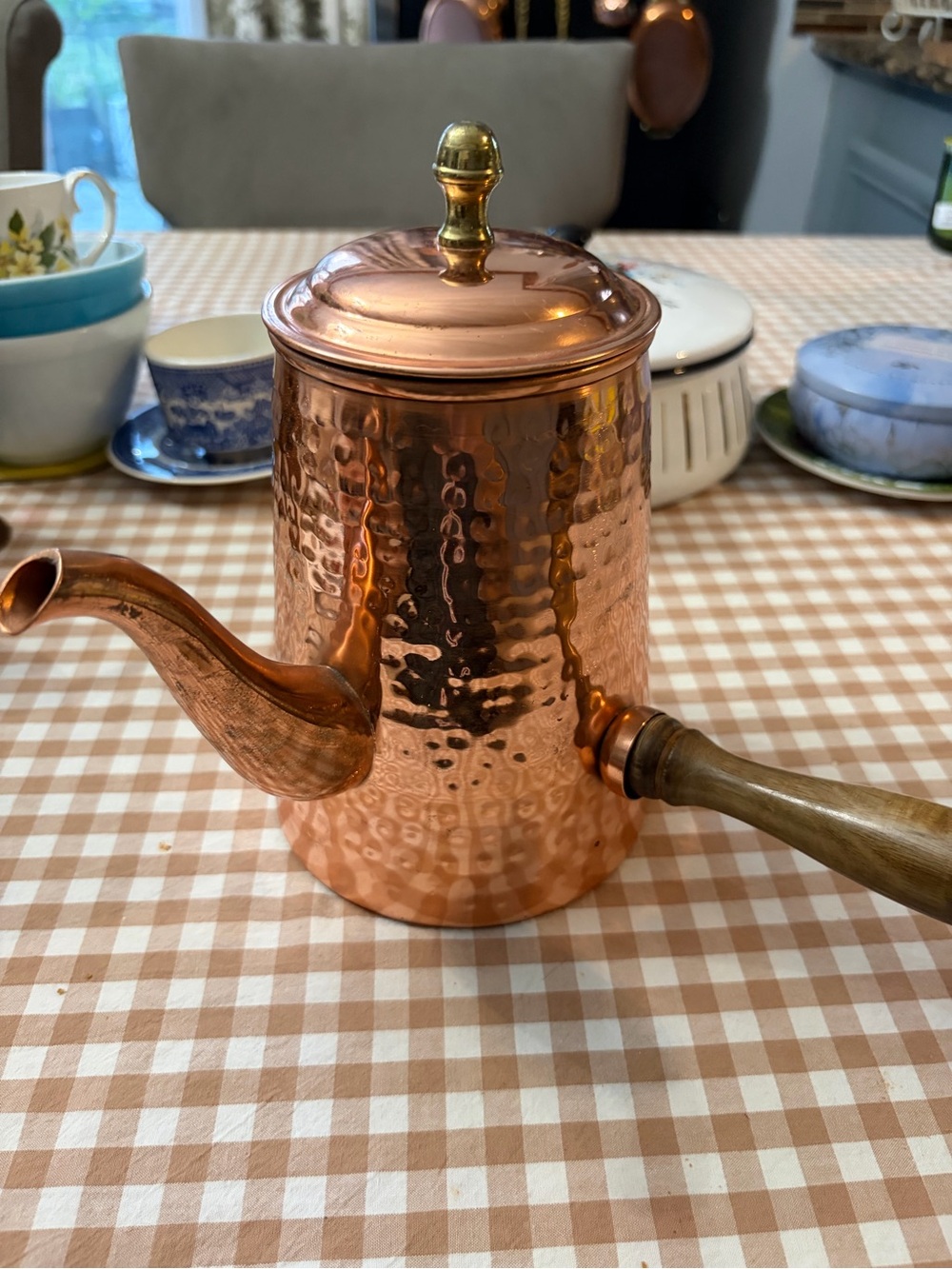 Hammered Copper Pour-Over Kettle with Wooden Side Handle - Copper